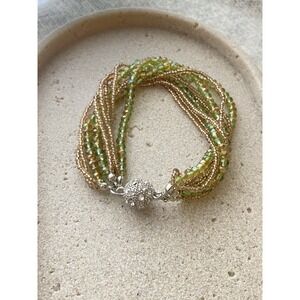 Green AB Crystal Multi Strand Bracelet Seed Bead Rhinestone Magnetic Romantic